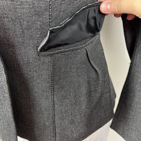 Halogen Blazer Women 0 Petite Black White Button Up Career Jacket Shoulder Pads - Picture 11 of 14